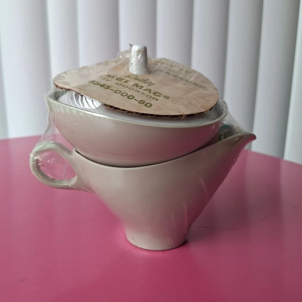Vintage Boonton Melmac 3 Piece Sugar & Creamer Set Green White Lid MCM